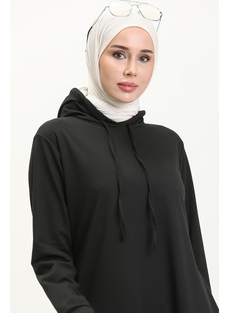 سيفا ميرفي فستان رياضي بقبعة بخيطين 0190-09 أسود - Image 3